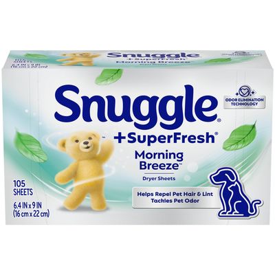 Snuggle Plus Super Fresh Fabric Softener Dryer Sheets with Odor Fighting Ingredients, 105 Count