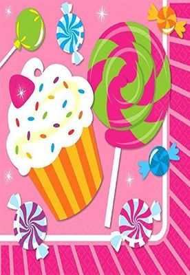 Amscan Girls Sweet Candy Shop Birthday Party Luncheon Napkins (Pack Of 16), Pink, 6.5" x 6.5"