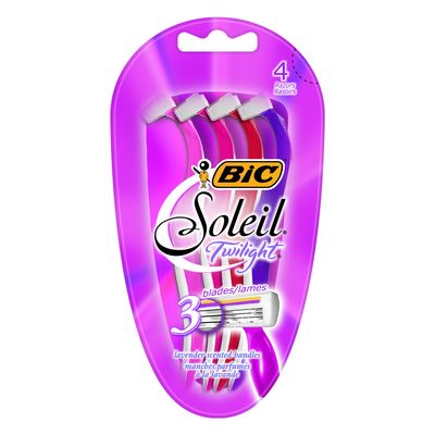 BIC ST3WP41 Soleil Twilight Womens Disposable Razor, 3 Blades, Pink/Purple (Pack of 4)