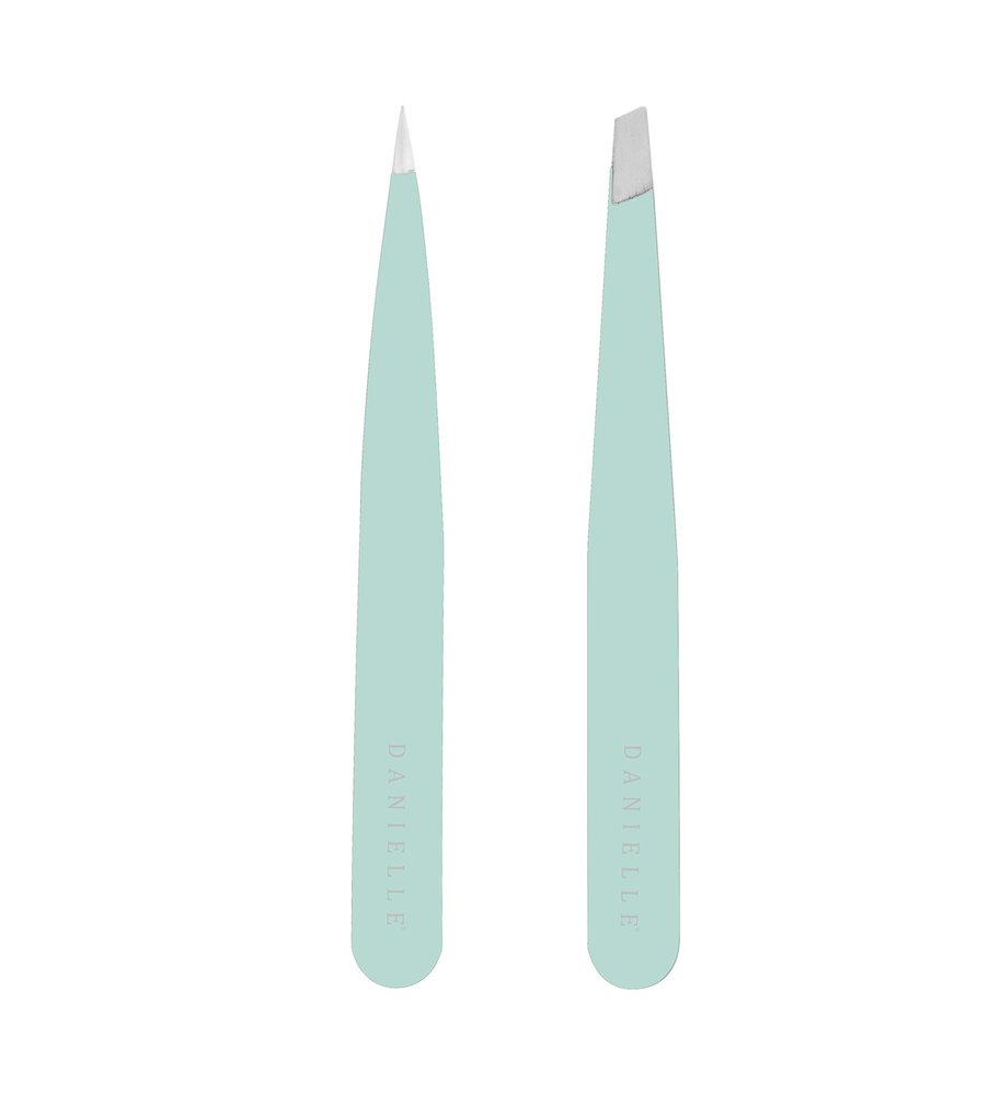 Danielle Seafoam: Soft Touch Slant And Point Stainless Steel Tweezers, Seafoam