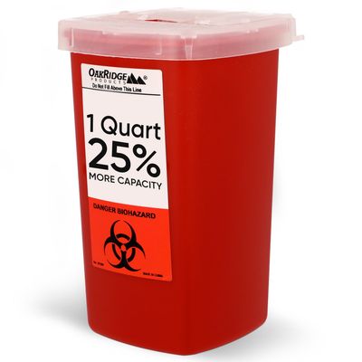 1 Quart size | Oakridge Products Sharps and Needle Container | Perfect for personal or professional use. | Integrated needle unwinder | FDA approved | Used by HOSPITALS | Diabetic pet needles | 8900sa
