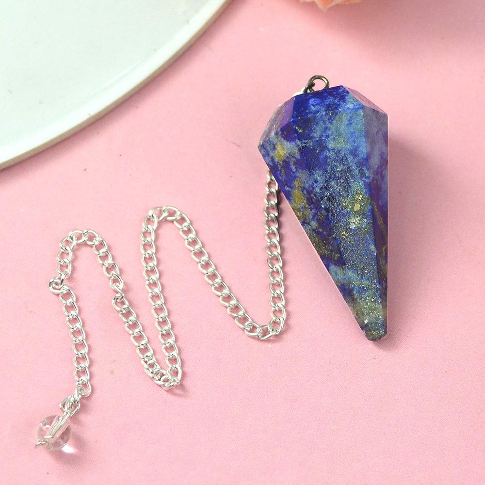 Reiki Crystal Products Lapis Lazuli Dowser Pendulum 6 / Six Faceted Crystal Stone Dowser Pendulum Dowsing for Healing Gemstones