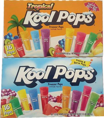 Kool Pops Freezer Pops Bundle - 2 Items: 2 Boxes of 16 Pops - Original and Tropical Flavors