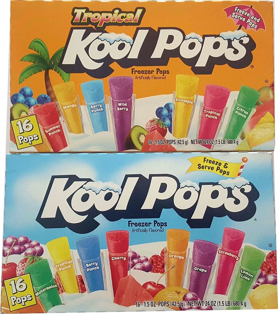 Kool Pops Freezer Pops Bundle - 2 Items: 2 Boxes of 16 Pops - Original and Tropical Flavors