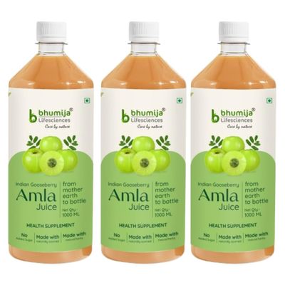 Bhumija Lifesciences IAmla Juice 1L | Natural Indian Gooseberry Juice | Rich Vitamin C Source | Herbal Wellness Drink | No Added Sugar | Daily Immunity & Digestion Support | (Pack of 3)