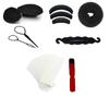 Out of Box Hair Donut Medium Size Princess Puff Velcro Insert Black Bumpits with Topsy Tail Maker & 50 Wax Strips with Heavy Duty Wooden Knife view 1