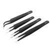 AKOAK 4 Pcs ESD Tweezers Set Anti-Static Tweezers Stainless Steel Tweezers for Eyelash Extension,Electronics, Jewelry-making - Straight and Curved Tip Tweezers - Black view 1