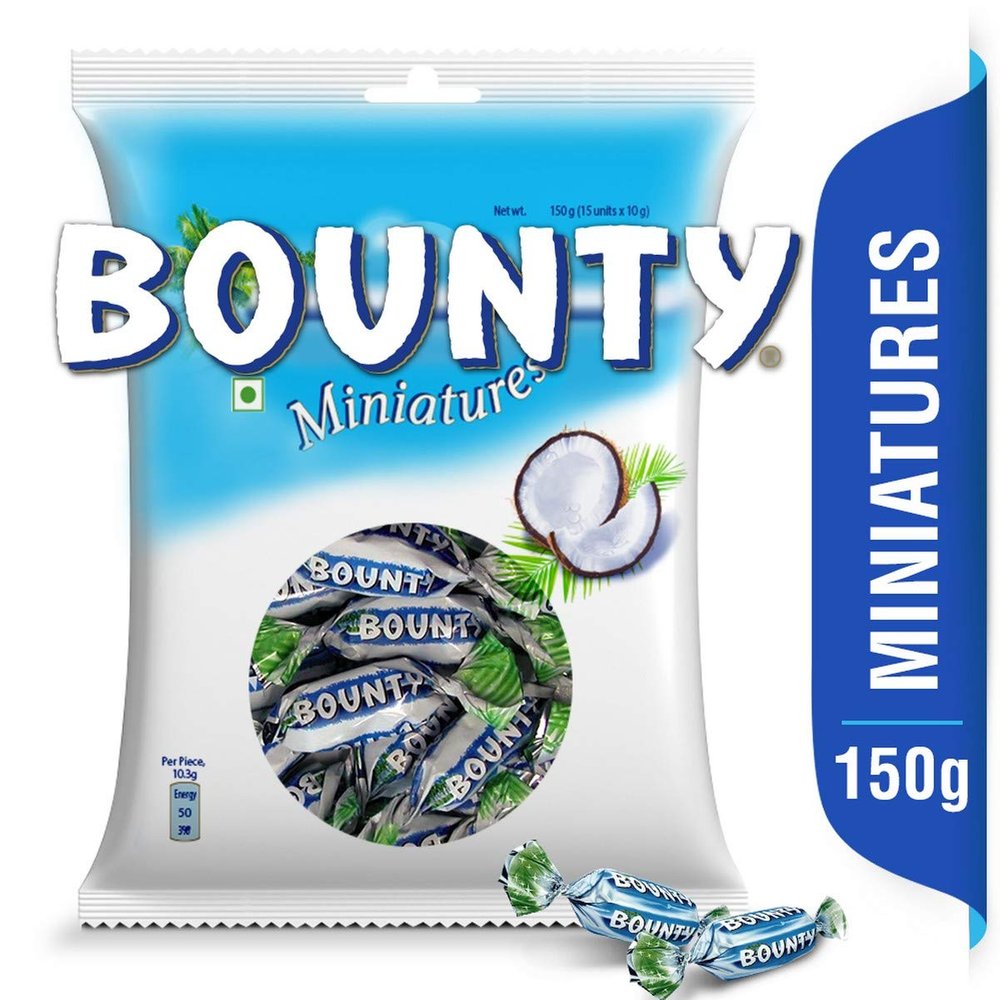 Bounty Chocolate Miniatures, 150g Pouch (15 Pieces)