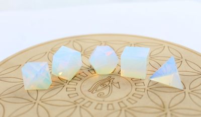 Jet Opalite Sacred Geometry Sets 5 Stone Merkaba Star w/Velvet Pouch Attractive Cleansing Life Vitality Healing Chakra Balancing