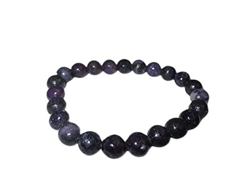 Jet Beautiful Lepidolite Round Beads Stretch Bracelet Crystal Therapy A++ Natural