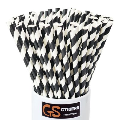 CTIGERS Black and White Striped Biodegradable Drinking Paper Straws for Party Box of 100