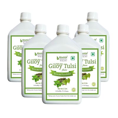 Bhumija Lifesciences Giloy Tulsi Juice Immunity Booster Natural Juice (Sugar Free) 1 Ltr (Pack of Five)