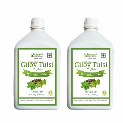 Bhumija Lifesciences Giloy Tulsi Juice Immunity Booster Natural Juice (Sugar Free) 1 Ltr (Pack of Two)