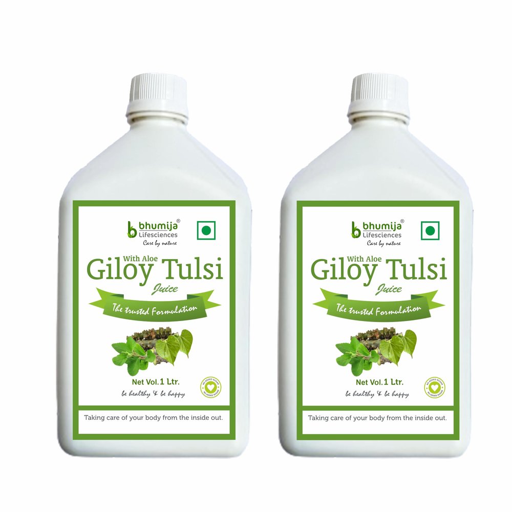Bhumija Lifesciences Giloy Tulsi Juice Immunity Booster Natural Juice (Sugar Free) 1 Ltr (Pack of Two)