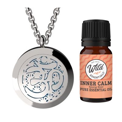 Aum OM Essential Oil Diffuser Necklace Stainless Steel Locket Pendant with 24" Chain, oil, and pads in Gift Box