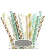 Charmed neutral blue sea foam green , ivory, gold, paper straws in damask, stripe and polka dot 125 PK view 1