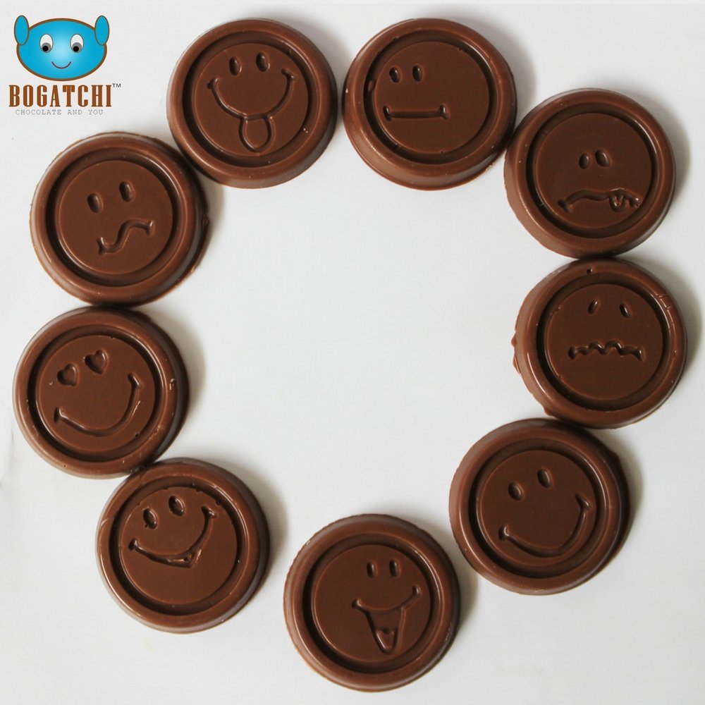 BOGATCHI Chocolate Emoticons , 18% Dark Chocolate with Richness Expressions, 9 Pieces