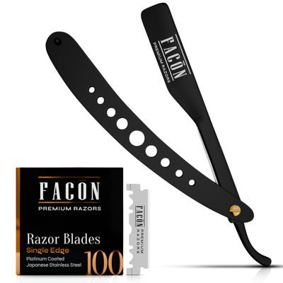 Facn Professional Straight Edge Barber Razor/Rasoirs/Rasoi with Adjustable Tension Screw - Salon Grade Quality Cut Throat Shavette - Japanese Stainless Steel - Black & Gold Limited Edition Gift Box