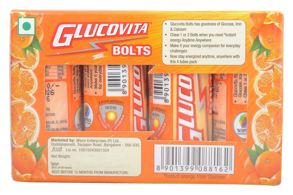 Glucovita Candy-Orange Flavour Instant Energy, 4X18Grams Pieces Box