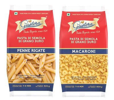 Gustora Combo of Penne Rigate Pasta & Macaroni Pasta, 1KG (Combo of 2) I Made of Durum Wheat Semolina I Vegetarian I Rich in Protein & Fibre I Zero Cholesterol I Cooking Time 10 Min (500g X 2)