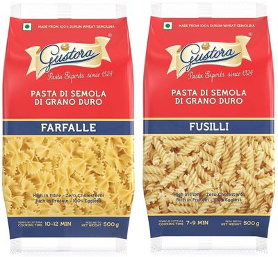 Gustora Fusilli Pasta Combo, 500 Grams (Pack of 2) I Pasta Combo Made of 100% Durum Wheat Semolina I Rich in Protein & Fibre I Zero Cholesterol I No Trans-fat I Cooking Time 10 Min (500g X 2)