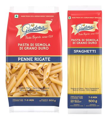 Gustora Combo Pack of Penne Rigate Pasta & Spaghetti Pasta I Italian Pasta Combo I Made of Durum Wheat Semolina I Vegetarian I Rich in Protein & Fibre I Cooking Time 10 Min (500g X 2)