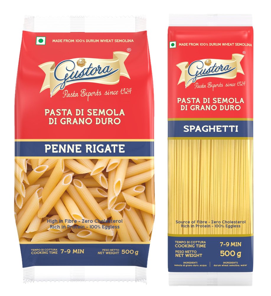Gustora Combo Pack of Penne Rigate Pasta & Spaghetti Pasta I Italian Pasta Combo I Made of Durum Wheat Semolina I Vegetarian I Rich in Protein & Fibre I Cooking Time 10 Min (500g X 2)