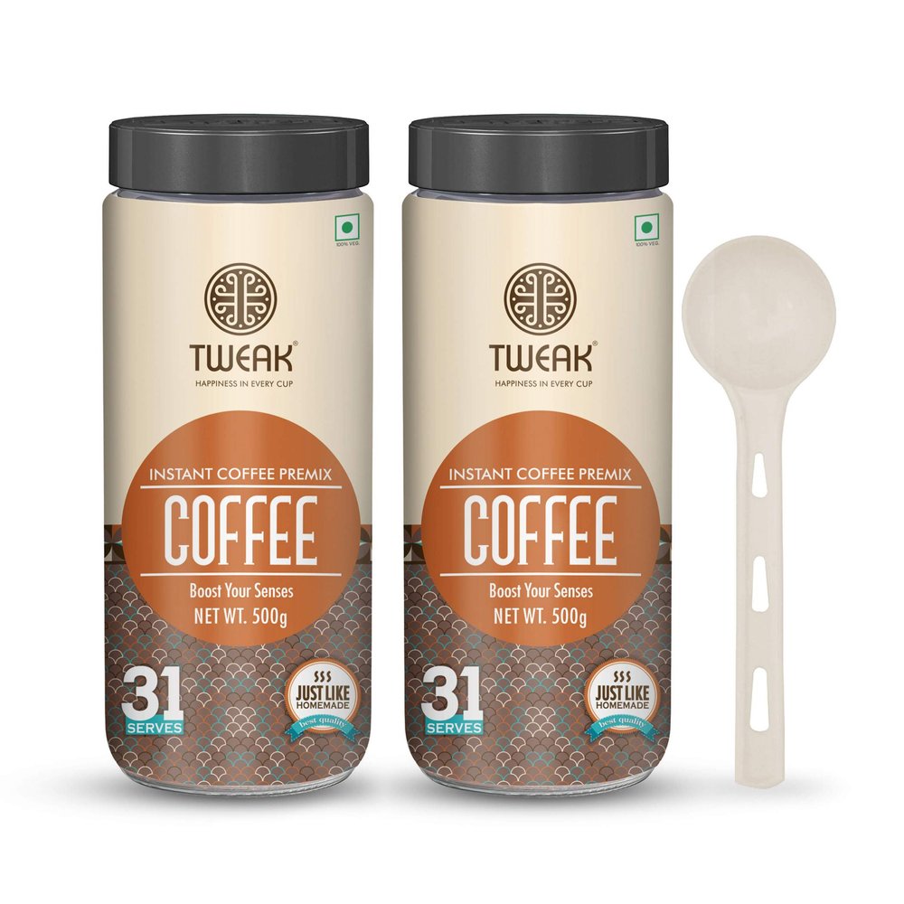 Tweak instant coffee premix 500g x 2 Jars | Makes Approx 31 cups of 100ml from 1 jar | 3in1 coffee | Just add Hot water | No need to add Milk | Make Instant coffee Instantly | Rich & Creamy Coffee | Travel Friendly for Home & Office