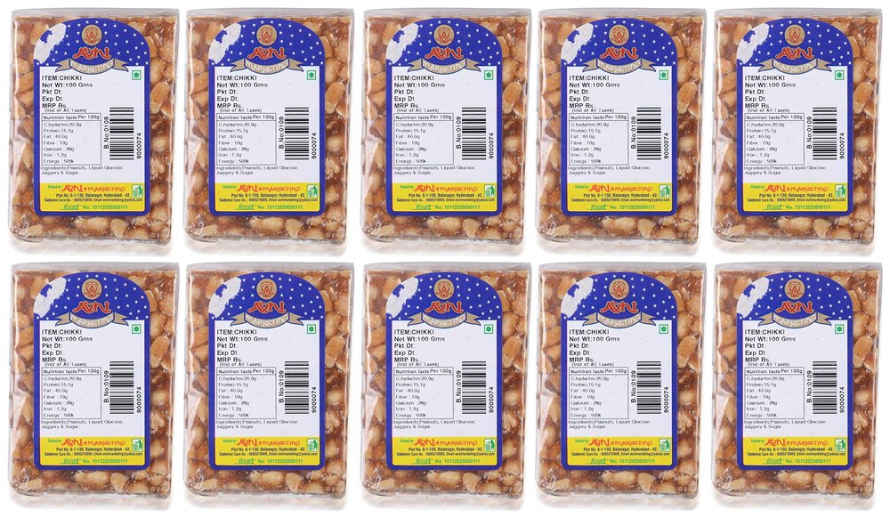 Avni Peanut Chikki (Pack Of 10X 100 Grams)