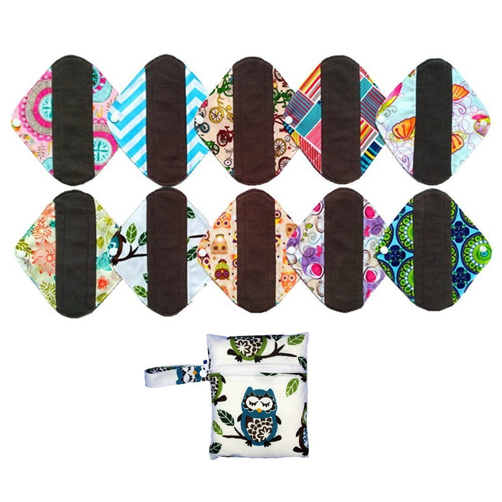 10PCS 8 Inch Light Charcoal Bamboo Mama Cloth/ Menstrual Pads/ Reusable Sanitary Pads Panty liner