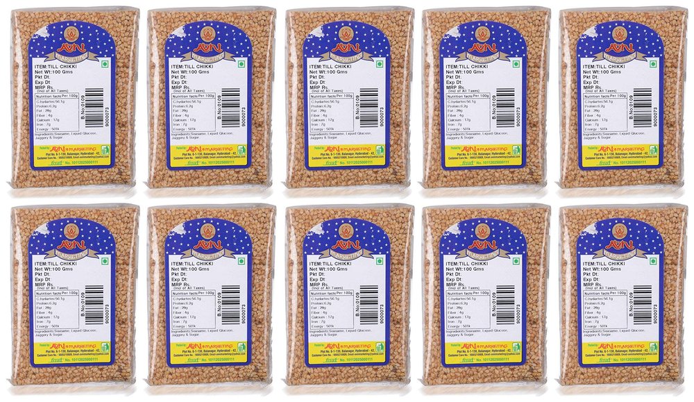 Avni Sesame Seeds Chikki(Pack Of 10X100 Grams )