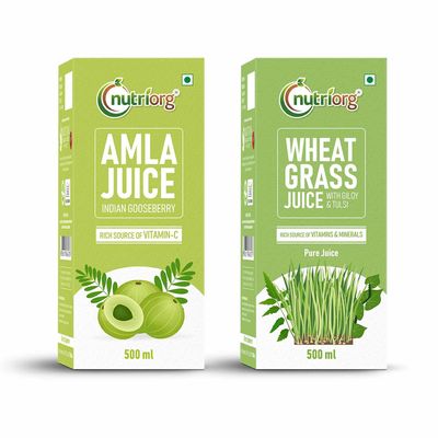 Nutriorg Amla & Wheat Grass Juice - 500 ml | Company Own Farmlands | Immunity Booster | Detoxification