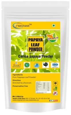 Neotea Papaya Leaf Powder | Supports Healthy Blood Platelets & Digestion | Herbal Supplement for Normal Sugar Levels | Antioxidant & Skin Rejuvenation | Organic, Non-GMO, Vegan | Dried from Fresh Green Leaves | Tea & Juice Extract 300 GM