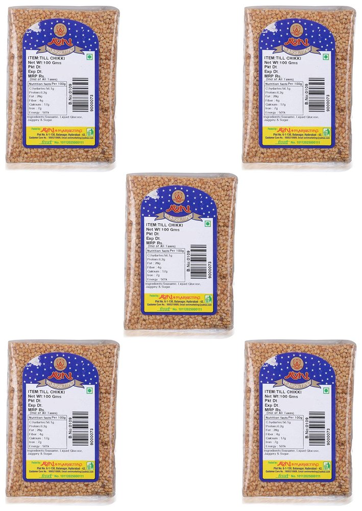 Avni Sesame Seeds Chikki(Pack Of 5X 100 Grams )