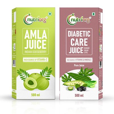 Nutriorg Amla & Diabetic Care Juice 500 ml (Combo 2) | Controls Blood Sugar Levels, Lowers Bad Cholesterol