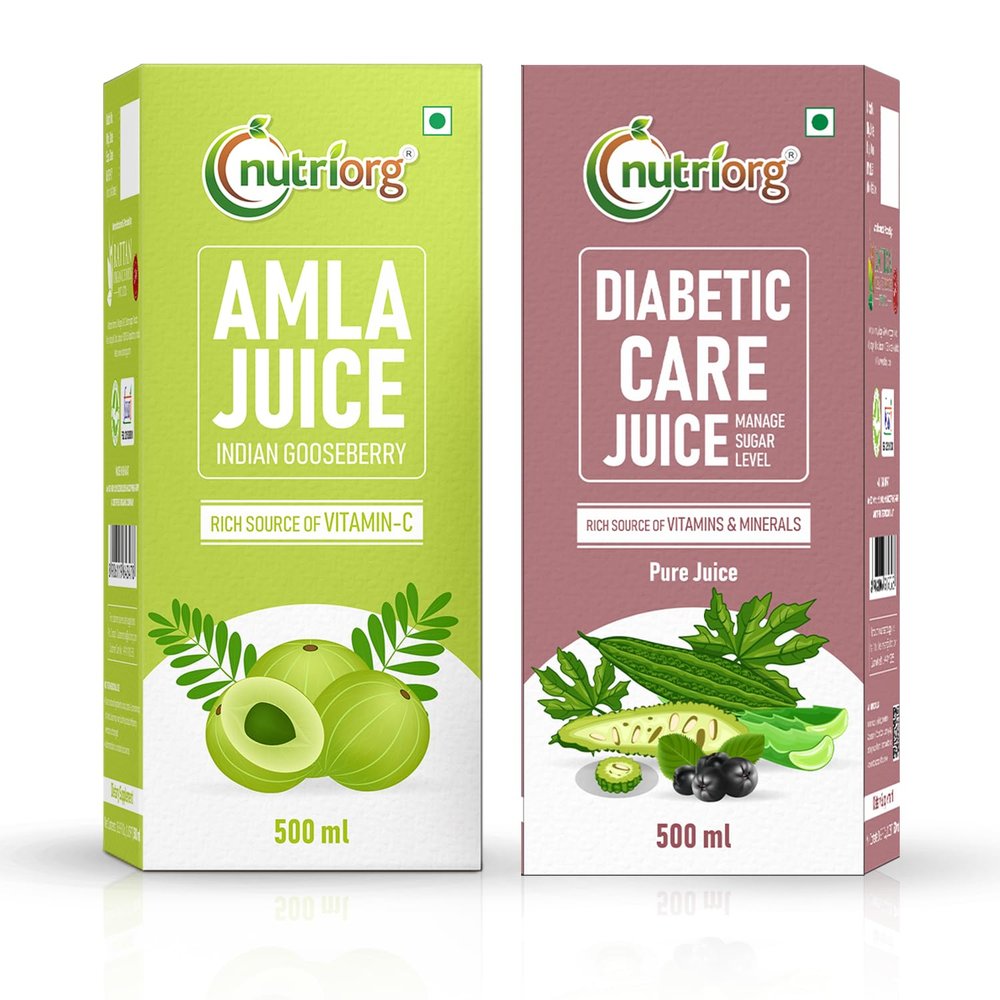 Nutriorg Amla & Diabetic Care Juice 500 ml (Combo 2) | Controls Blood Sugar Levels, Lowers Bad Cholesterol