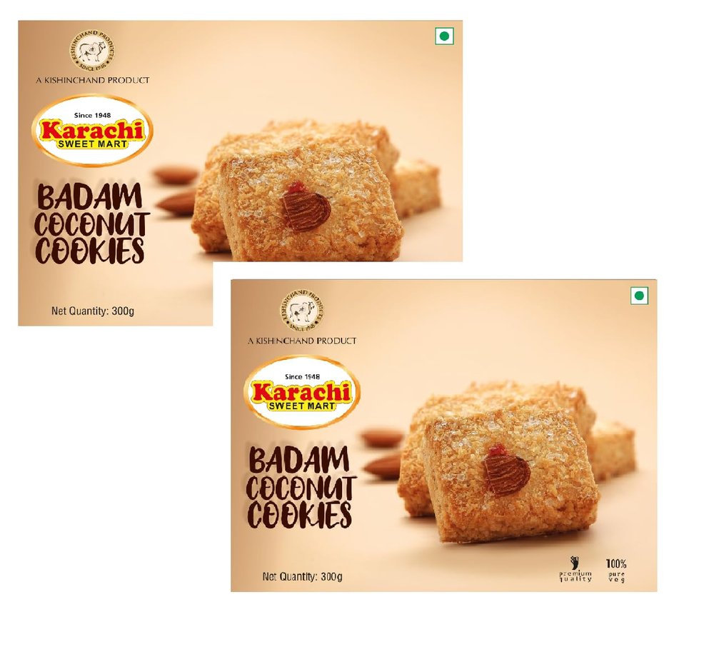 KARACHI SWEET MART Badam Coconut Biscuits 600g (Pack of 2, 300g x2)