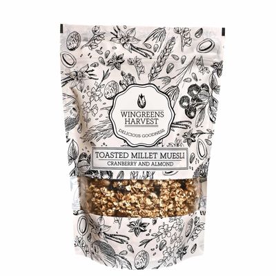 Wingreens Harvest Toasted Millet Muesli 250 g, Cranberry & Almond, Natural, Breakfast Cereal, Healthy Gluten-Free Cereals with Whole Grains, Dried Fruits, Nuts and Seeds, No Artificial Preservatives