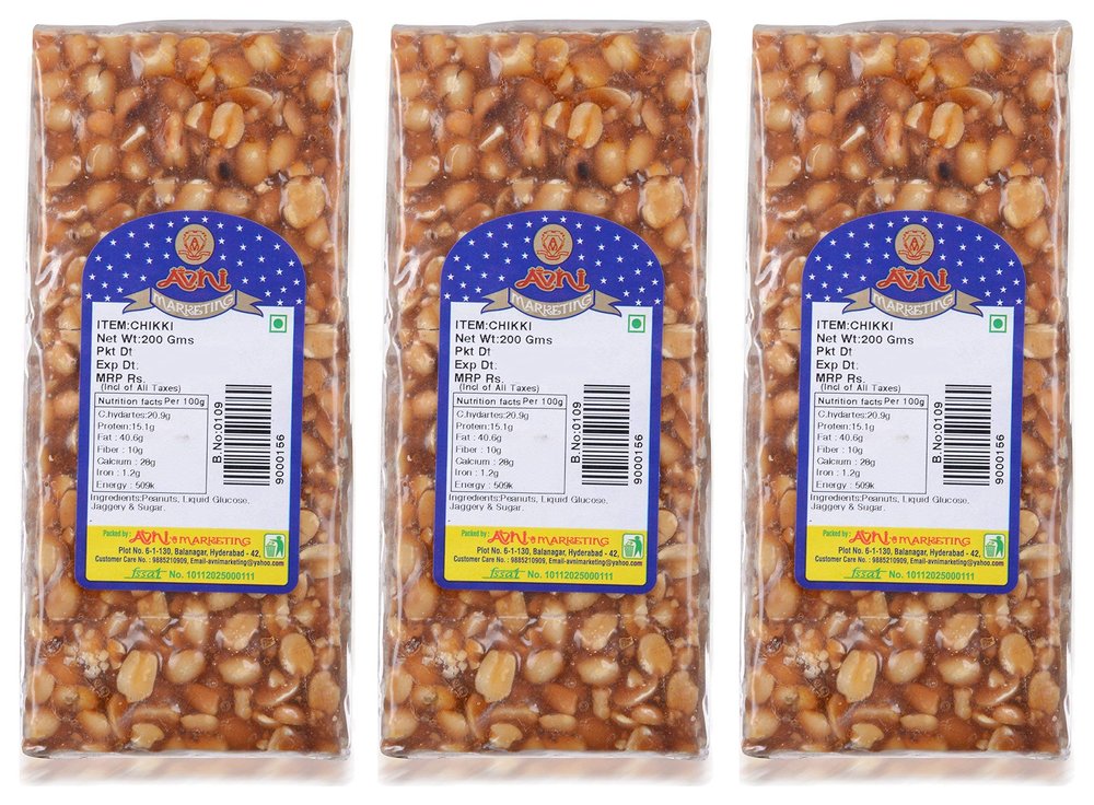 Avni Peanuts Chikki (Pack Of 3X200 Grams)