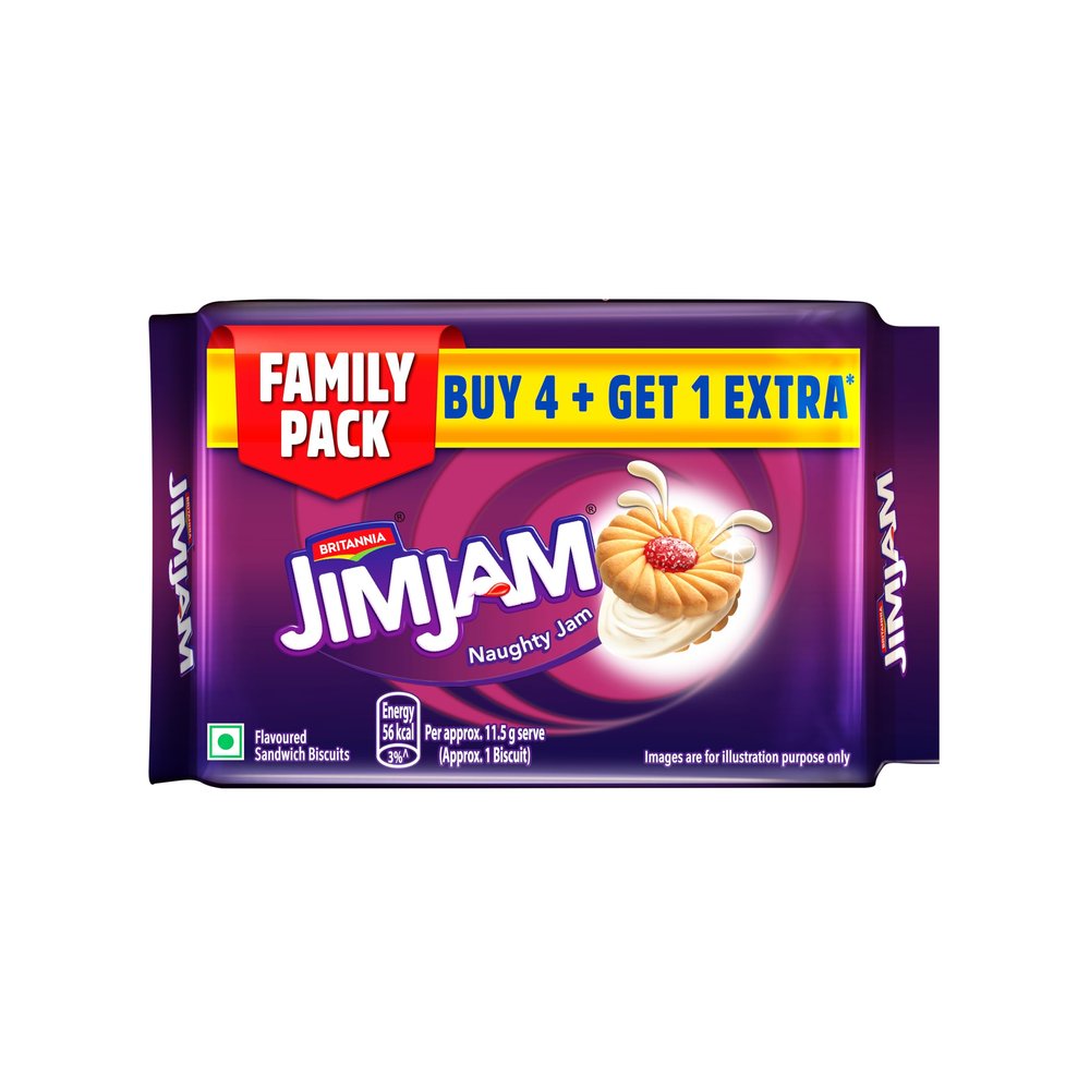 Britannia Treat Jim Jam (4+1) 460g or 500g On Pack Combi