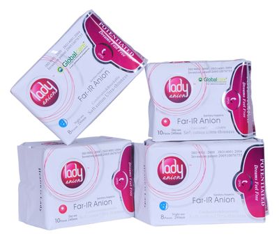Lady Anion Non-woven Cloth Sanitary Napkins for Day and Night Use -2 Pack Each