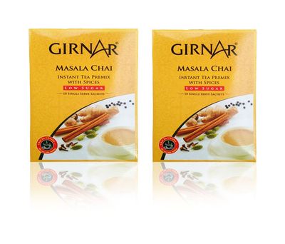 Girnar Instant Premix Masala Chai Low Sugar - 80 Grams, 10 Sachets (Pack of 2)