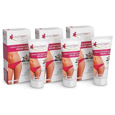 everteen Bikini Hair Removal Cream for Women & Girls, Painless Hair Remover Cream for Bikini Line and Underarms, No Harsh Smell, Skin Darkening or Rashes - 50g, Pack of 3