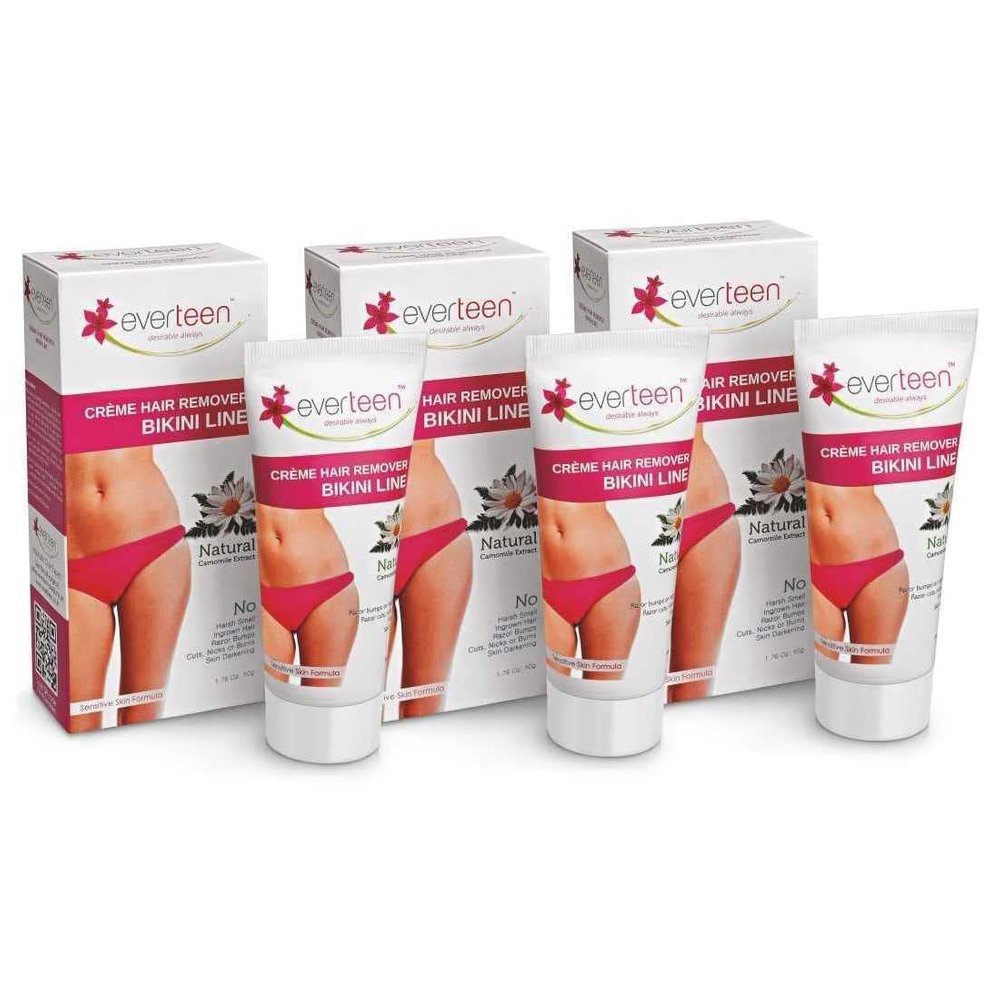 everteen Bikini Hair Removal Cream for Women & Girls, Painless Hair Remover Cream for Bikini Line and Underarms, No Harsh Smell, Skin Darkening or Rashes - 50g, Pack of 3