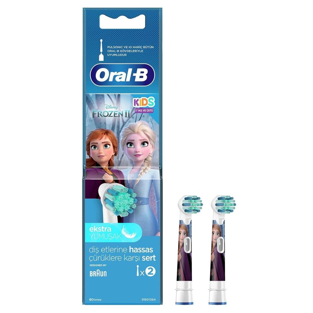 Oral B ORIGINAL Kids Rechargeable Electric Toothbrush Soft Replacement Brush Heads [10X POWERFUL THAN COMPATIBLE PRODUCTS], Frozen Characters, 2 Refills, Deep clean between teeth