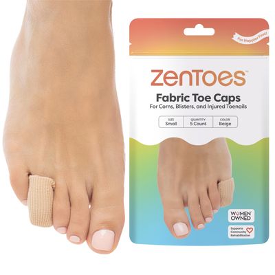 5 Pack Toe Caps - Closed Toe Fabric Sleeve Protectors with Gel Lining, Prevent Corn, Callus & Blister Development Between Toes, Soften and Soothe the Skin by ZenToes - Size Small