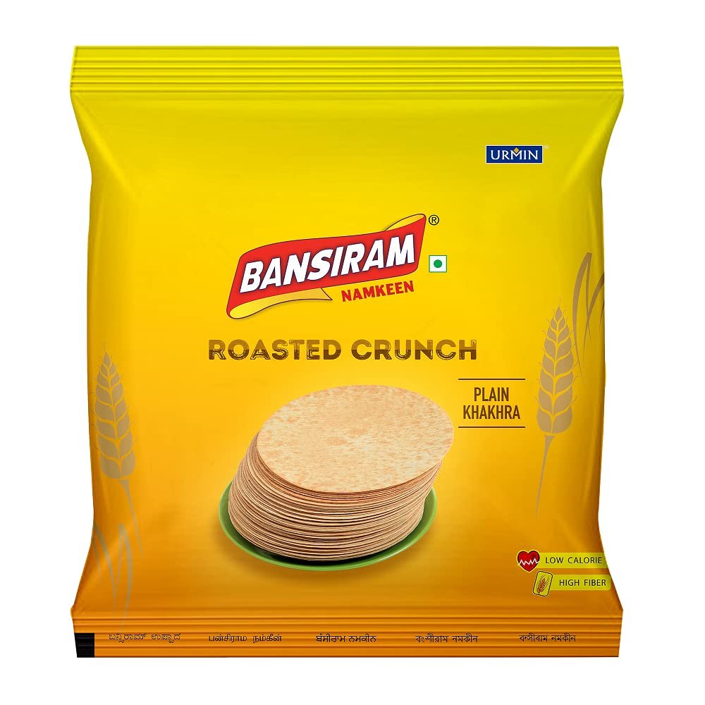 Bansiram Namkeen| Roasted Crunch Plain Khakhra| Ready to Eat Gujarati Snack| Tea Snacks| Flavourful| Crispy| Easy to Carry| Set of 2 - Each 180 g