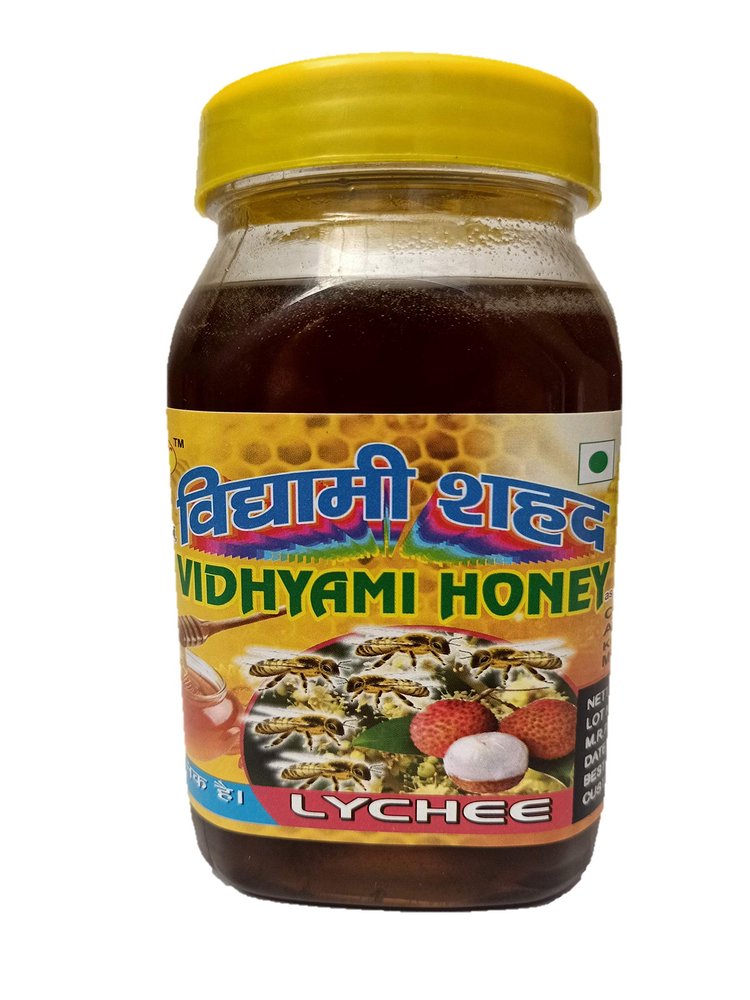 VIDYAMI Natural Lychee Raw Honey | 100% Organic & Pure | Unprocessed, No Sugar Adulteration | Rich in Antioxidants & Vitamins | Immunity, Digestion & Energy Booster | (500 gm (Plastic Jar))