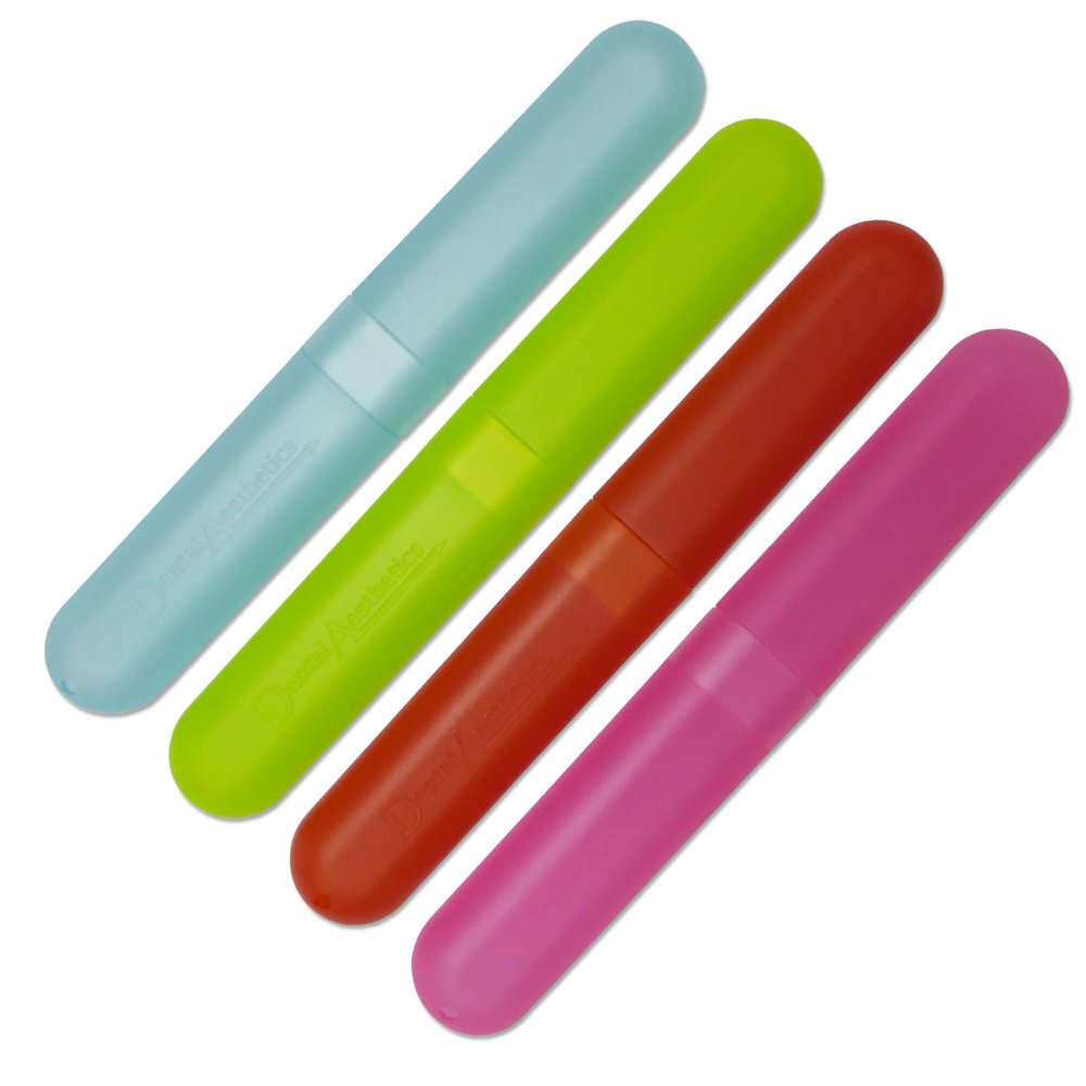 Dental Aesthetics 4 x Toothbrush Case Travel Cover ~ Plastic Holder, Store Clean Brushes on Holidays (Pink, Blue, Green & Orange), Set of 4 Colours, 4 Unit (Lot de 1), Classic
