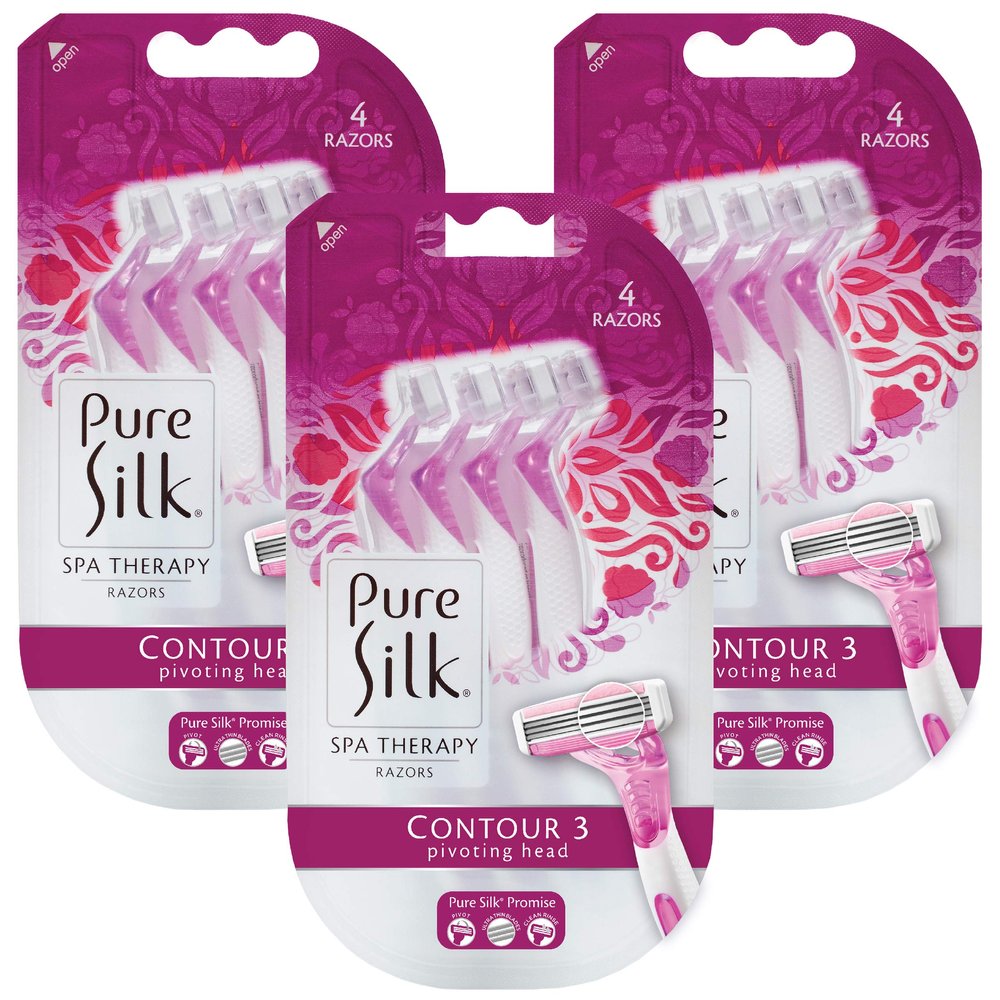 Pure Silk Premium Disposable Three Razor, 4 Count
